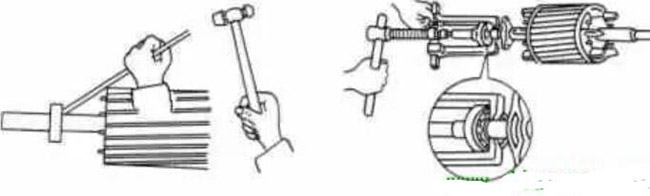 圖1-1-3使用拉拔器拆卸軸承。圖1-1-4取下軸承的絲錐